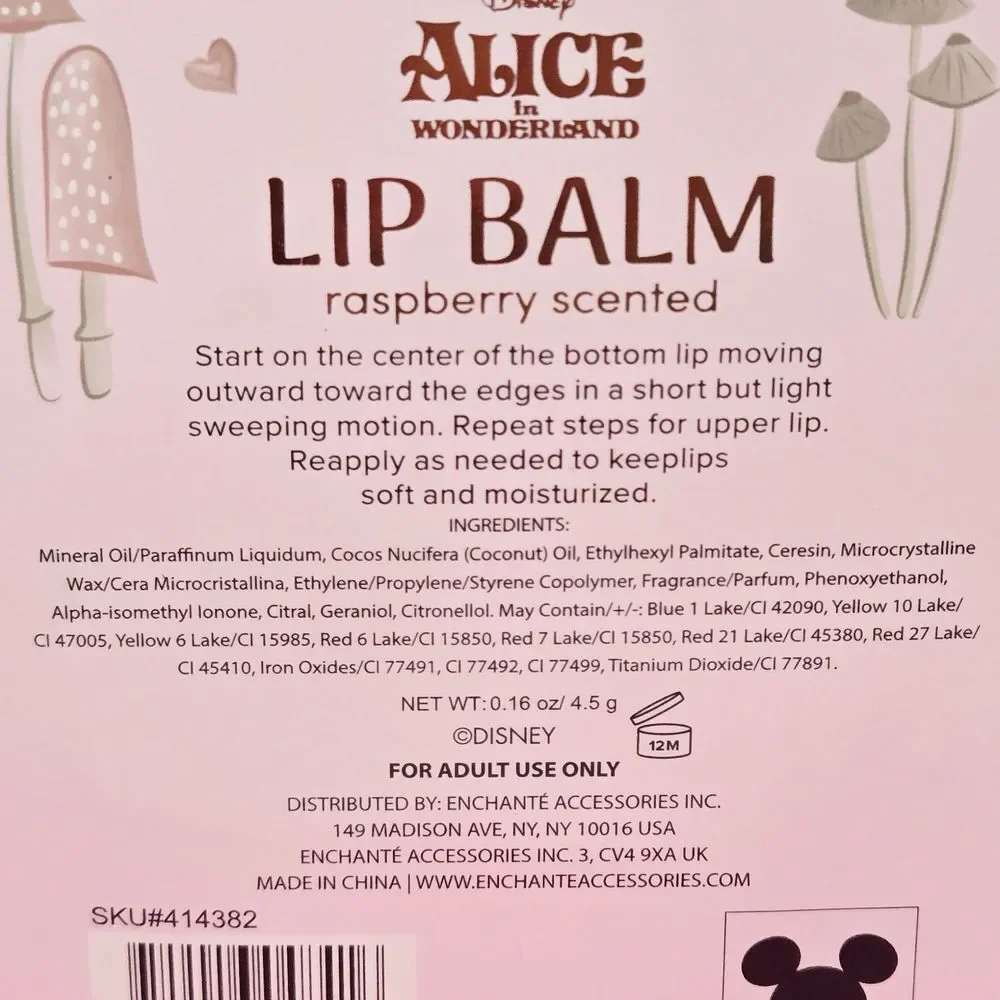 Disney Alice in Wonderland Mushroom Lip Balm – Raspberry Scented Collectible NWT